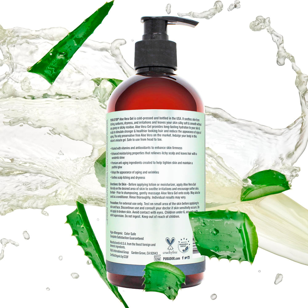 PURA D'OR Aloe Vera Gel, alivio rápido tras exposición solar o insectos.
