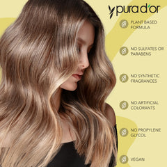 PURA D'OR blend of argan oil, aloe vera, and seaweed for shine.