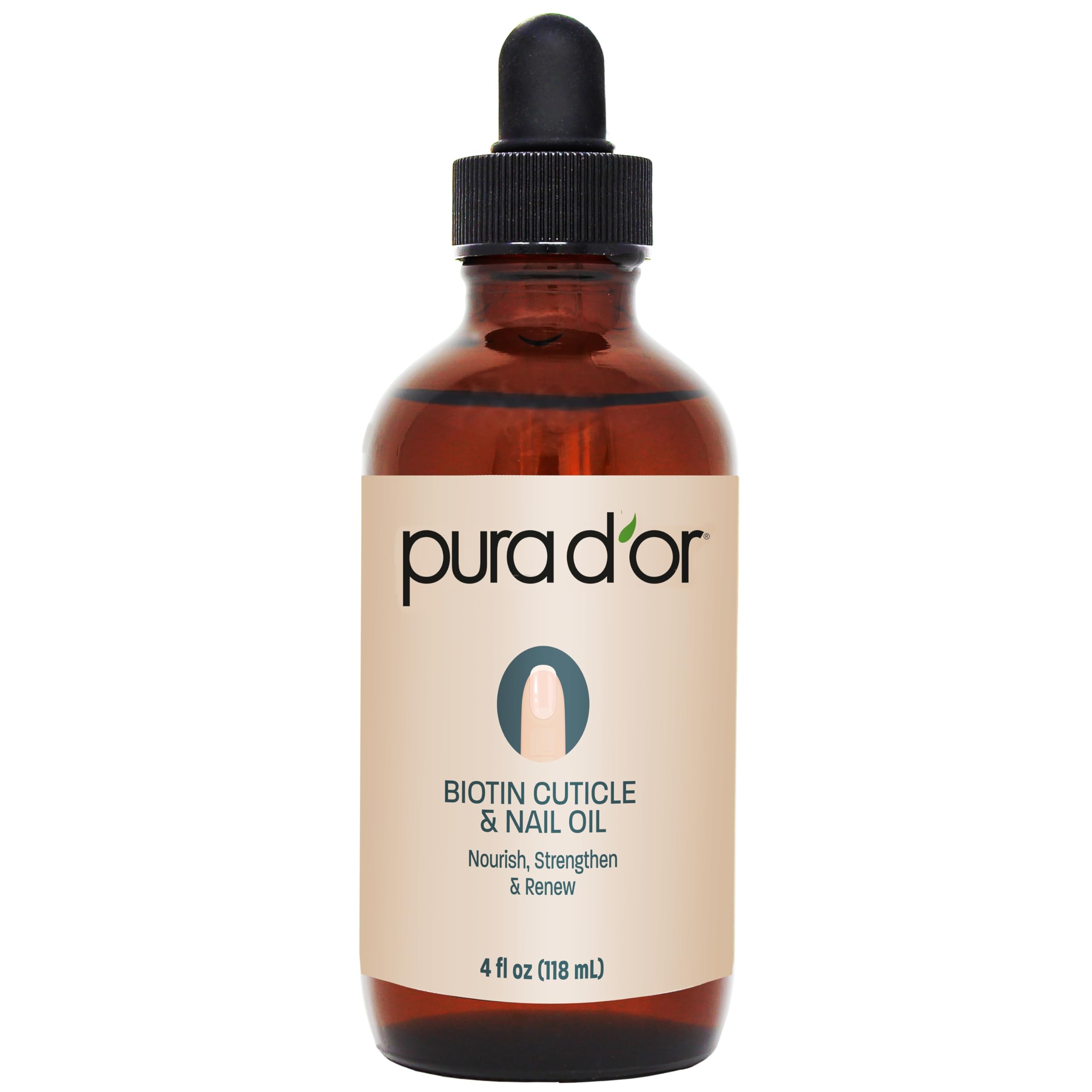 PURA D'OR Biotina para cutícula y aceite para uñas, botella con gotero para hidratación diaria.