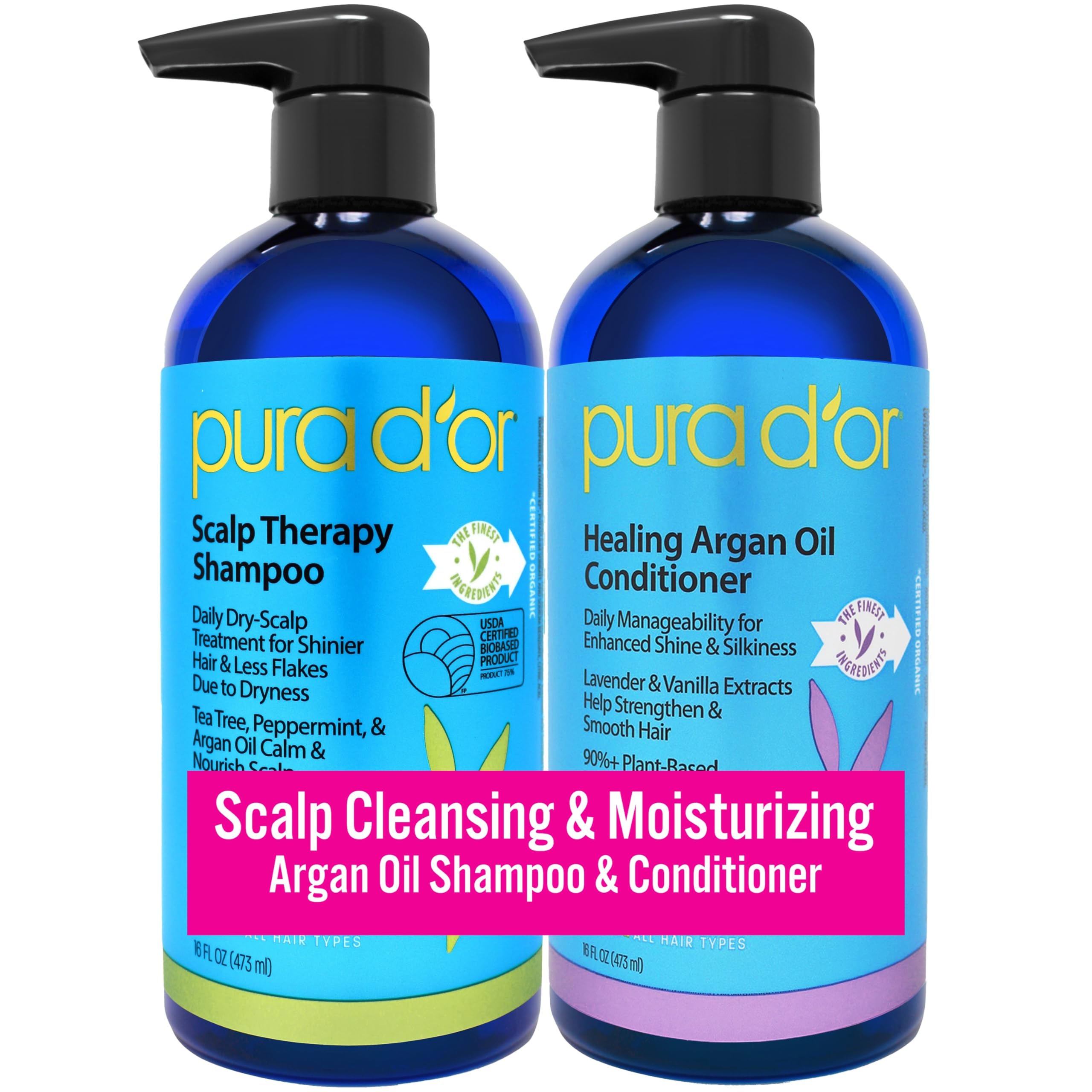PURA D'OR Shampoing traitant cuir chevelu en bouteille, nourrissant et hydratant