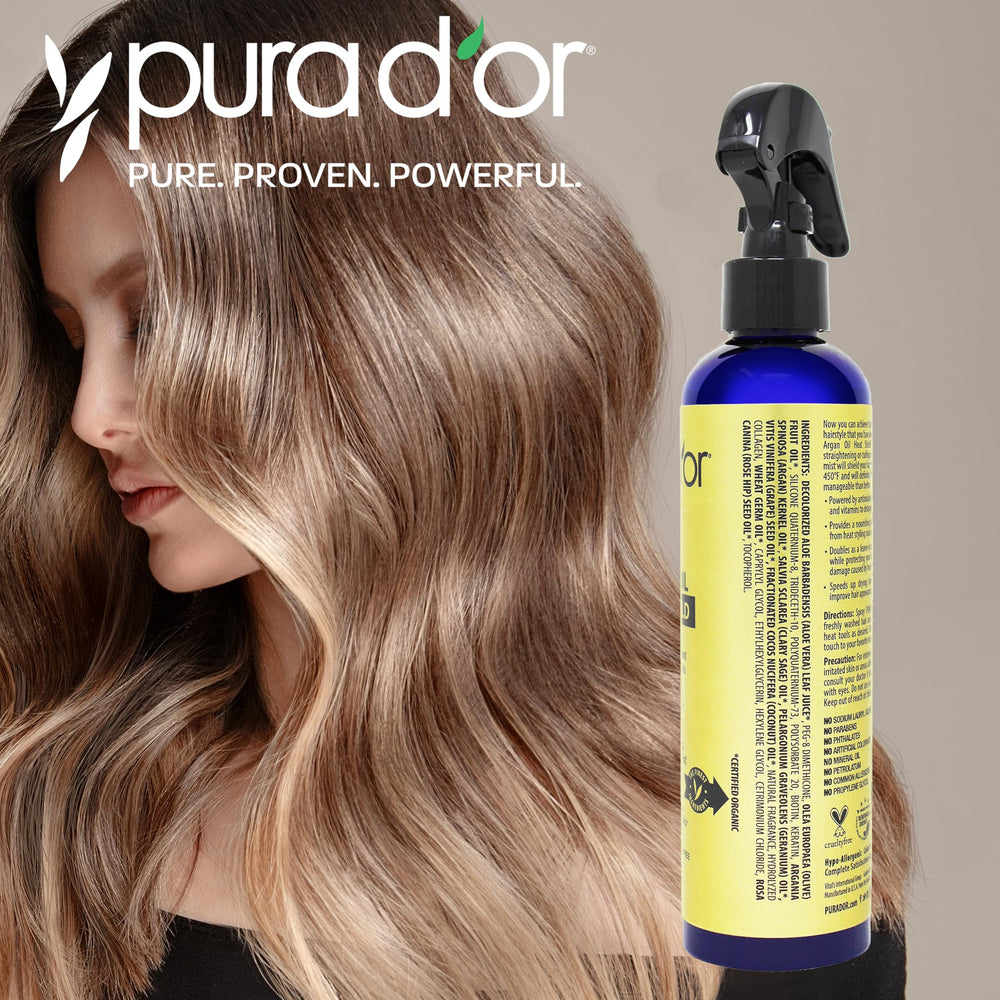 PURA D'OR cabello brillante tras el uso gracias al protector.