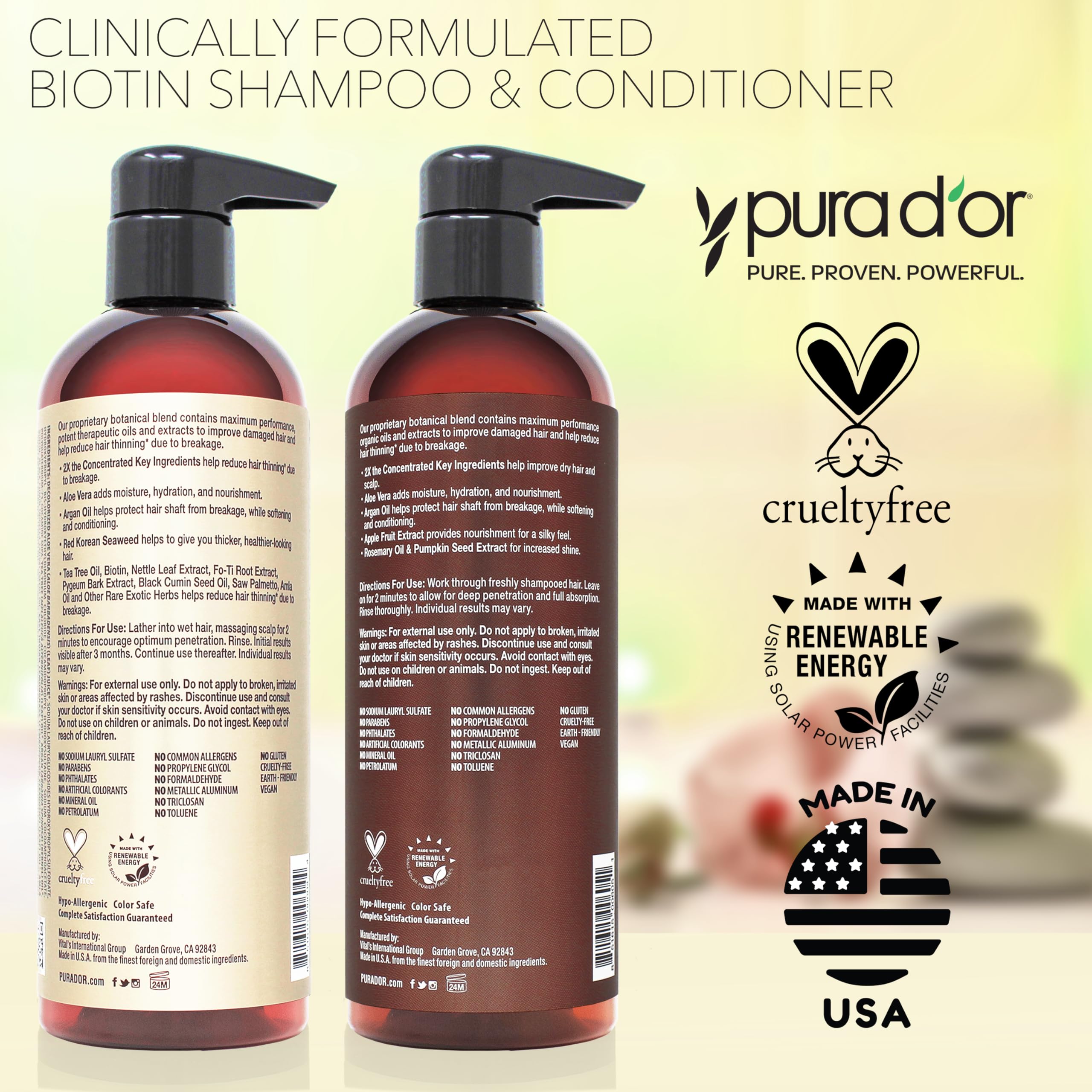 PURA D'OR envase reciclable para cuidado responsable del cabello.