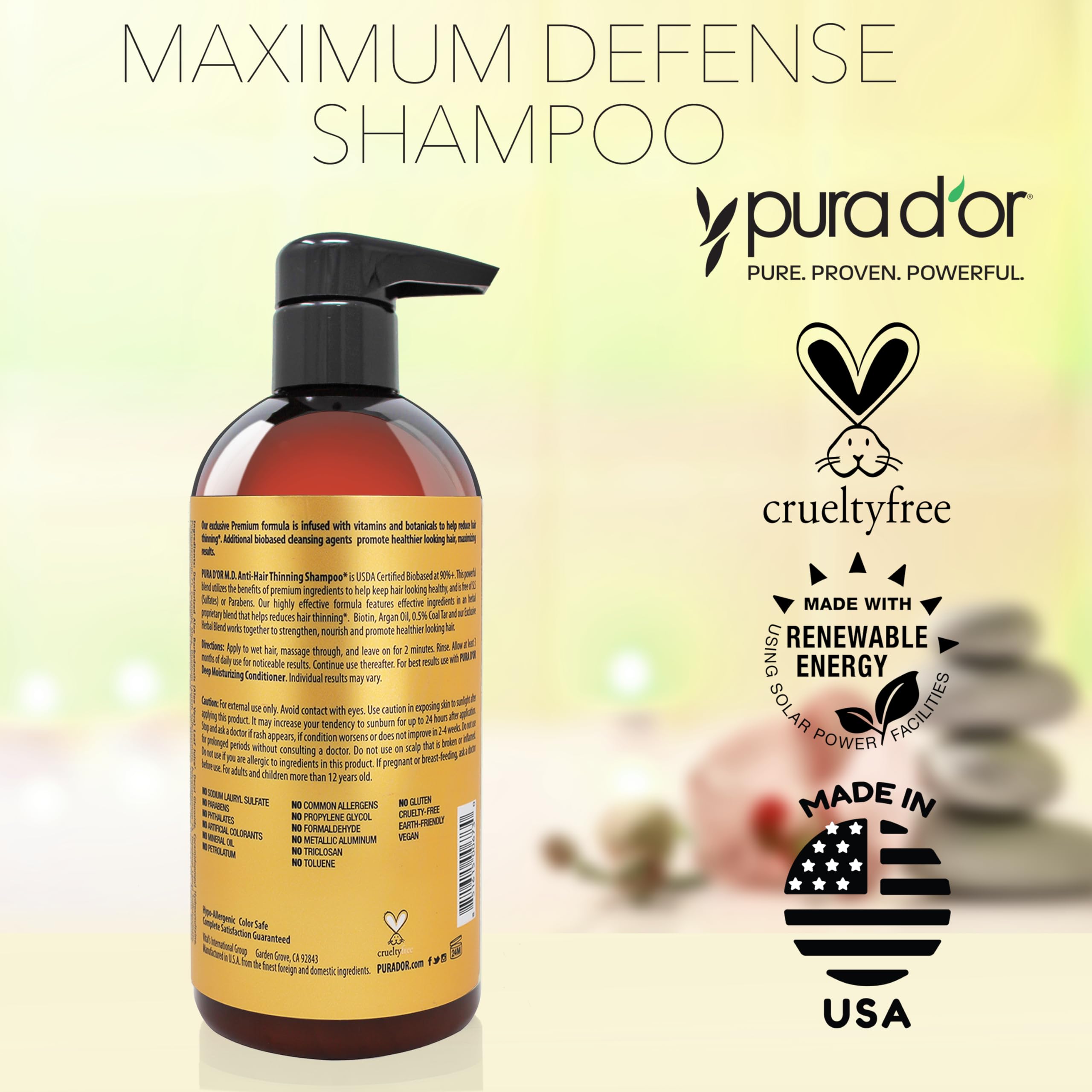 PURA D'OR envase renovable en botella para cuidado responsable.
