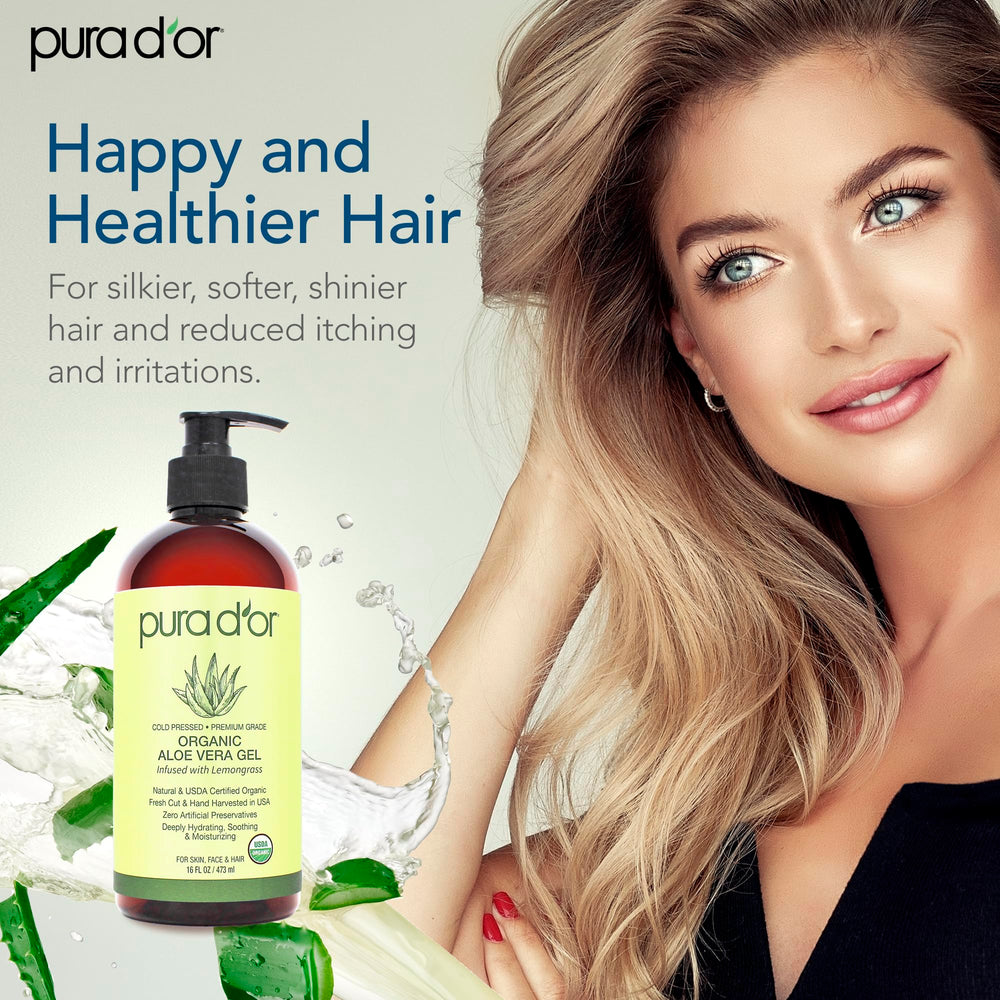 PURA D'OR gel aloe vera, cuida cabello y cuero cabelludo.