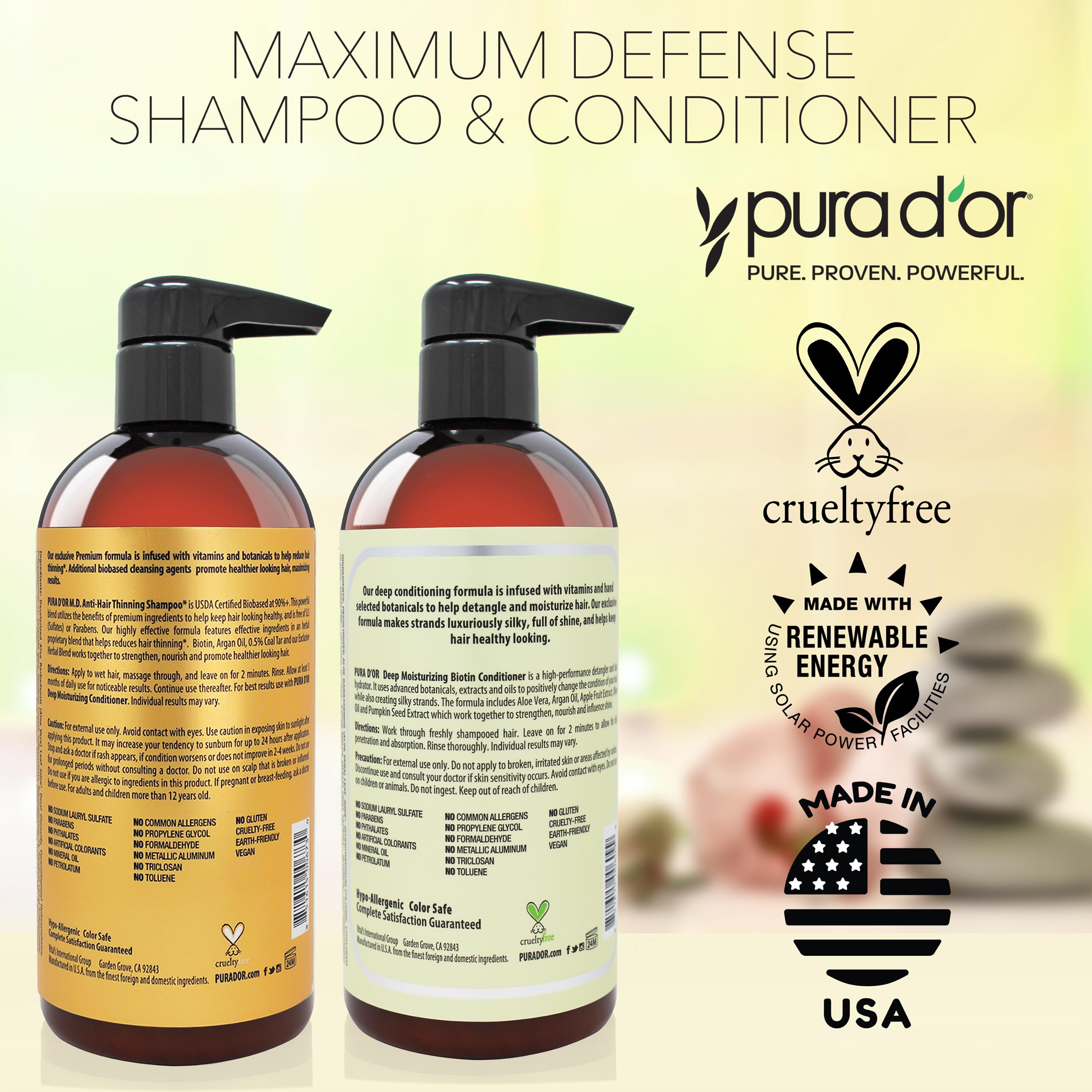 PURA D'OR MD Cuidado diario de cabello para uso cotidiano.