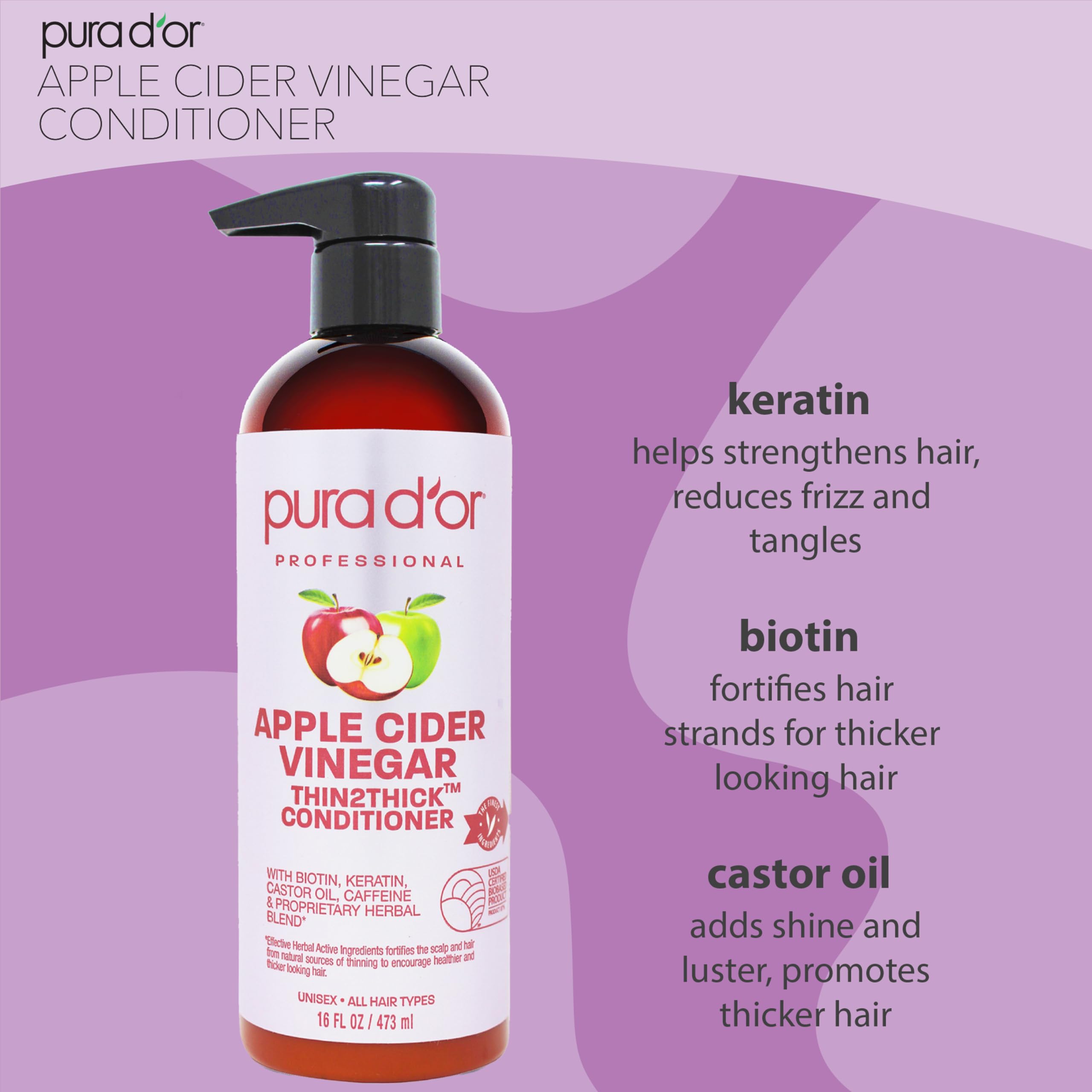 PURA D'OR mezcla botánica con aloe y cafeína para cabello saludable.