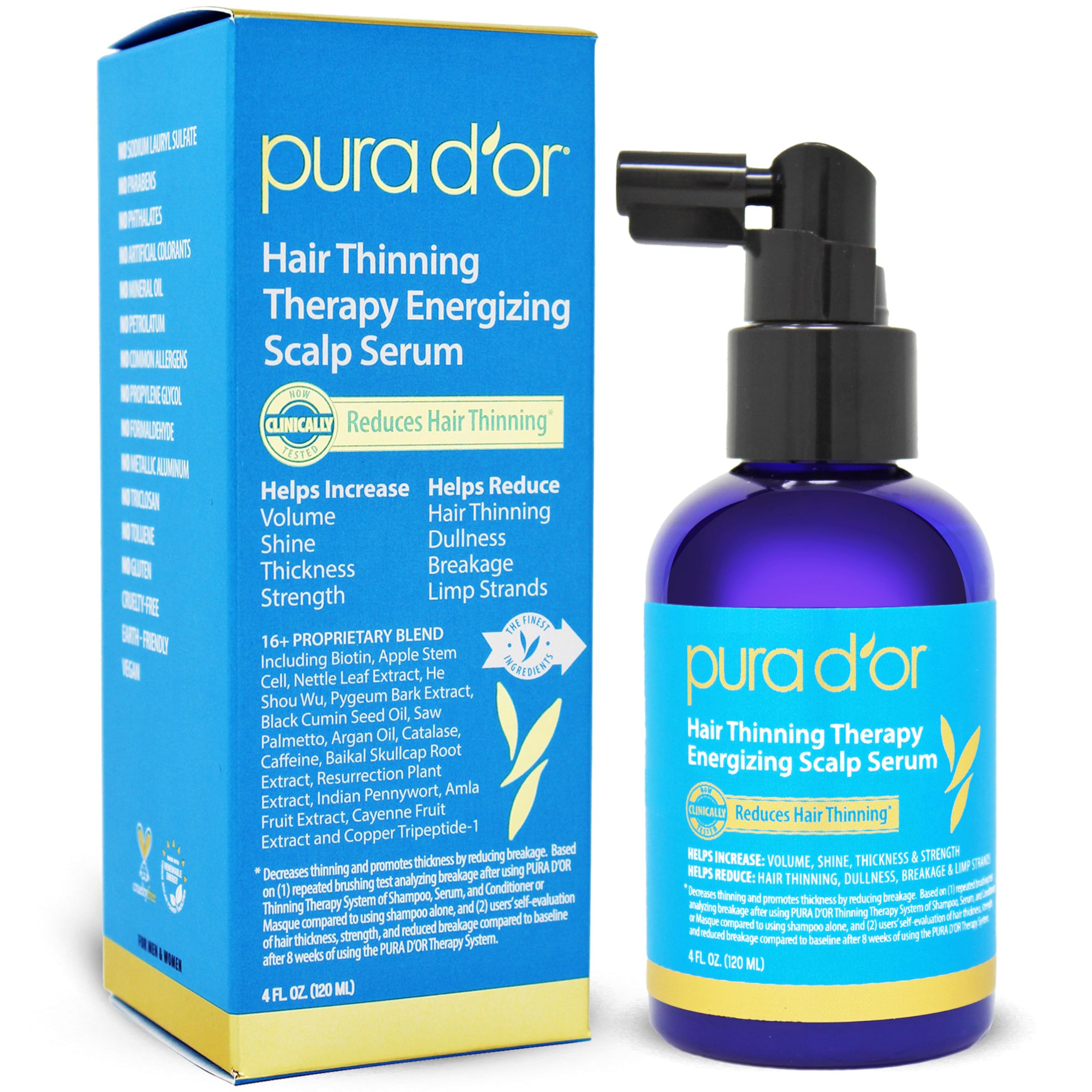 PURA D'OR serum en frasco con gotero para fortalecer las raíces del cabello