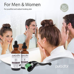 PURA D'OR Suero Vitamina C aplicado en rostro para un aspecto uniforme.