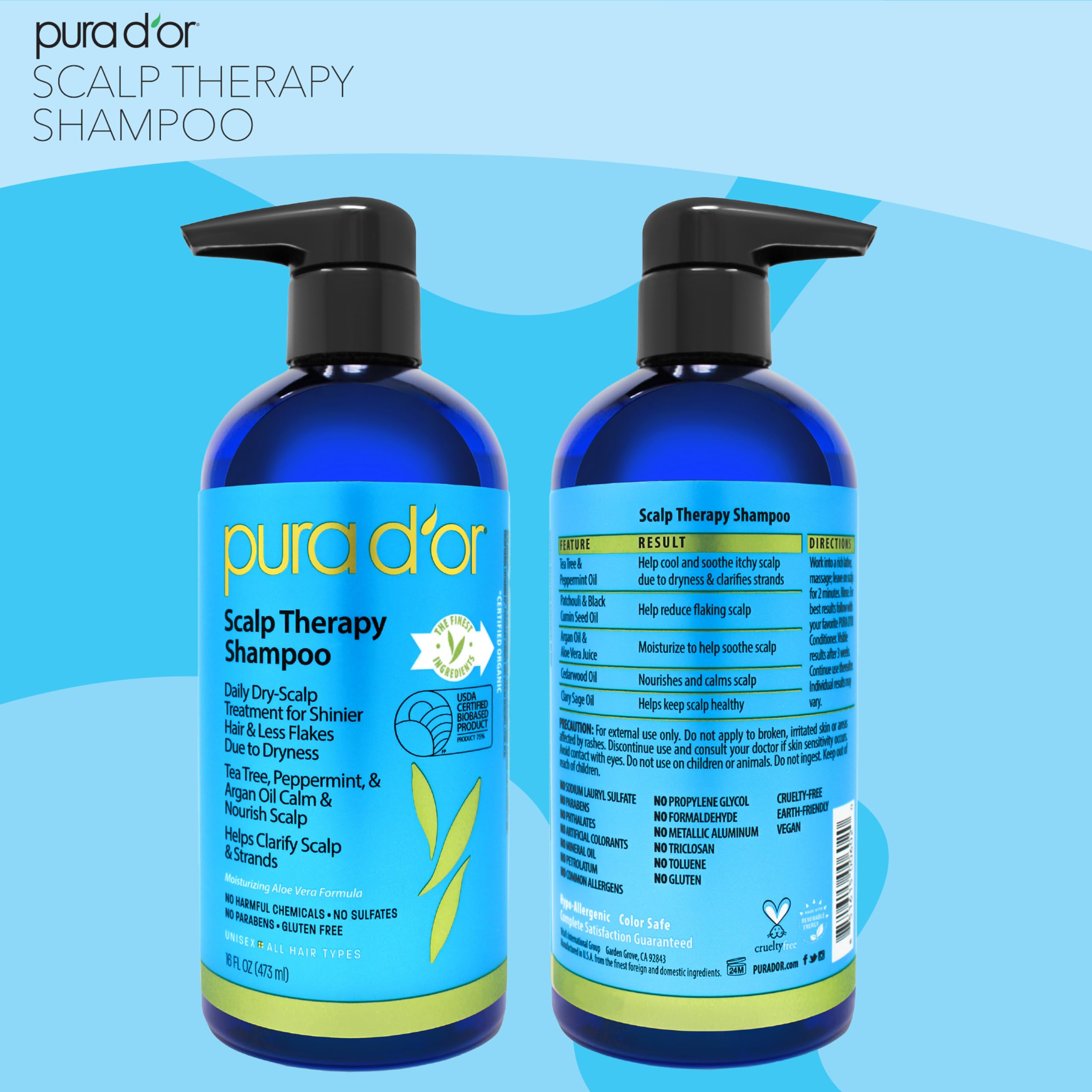 PURA D'OR Scalp Therapy apto para uso diario en todo tipo de cabello.