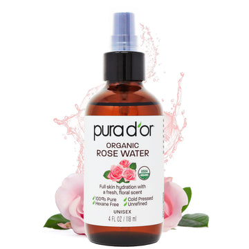 PURA D'OR tonico agua de rosas organica en botella, hidrata suavemente la piel