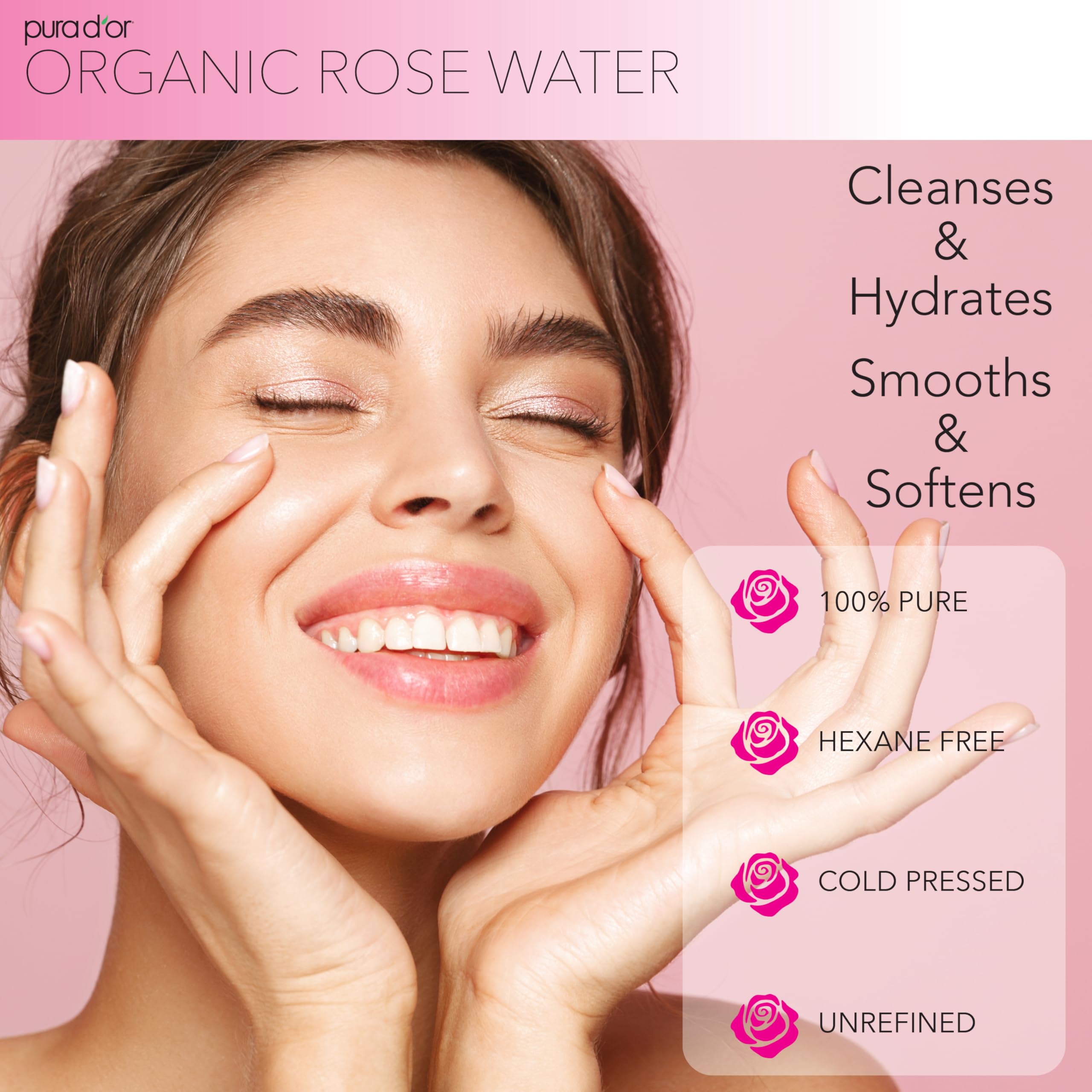 Niebla facial del tónico PURA D'OR agua de rosas organica