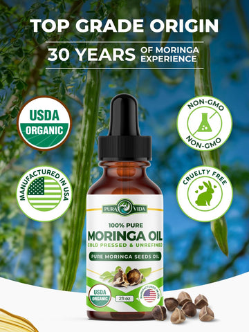 PURA VIDA MORINGA seed oil on skin delivers hydration
