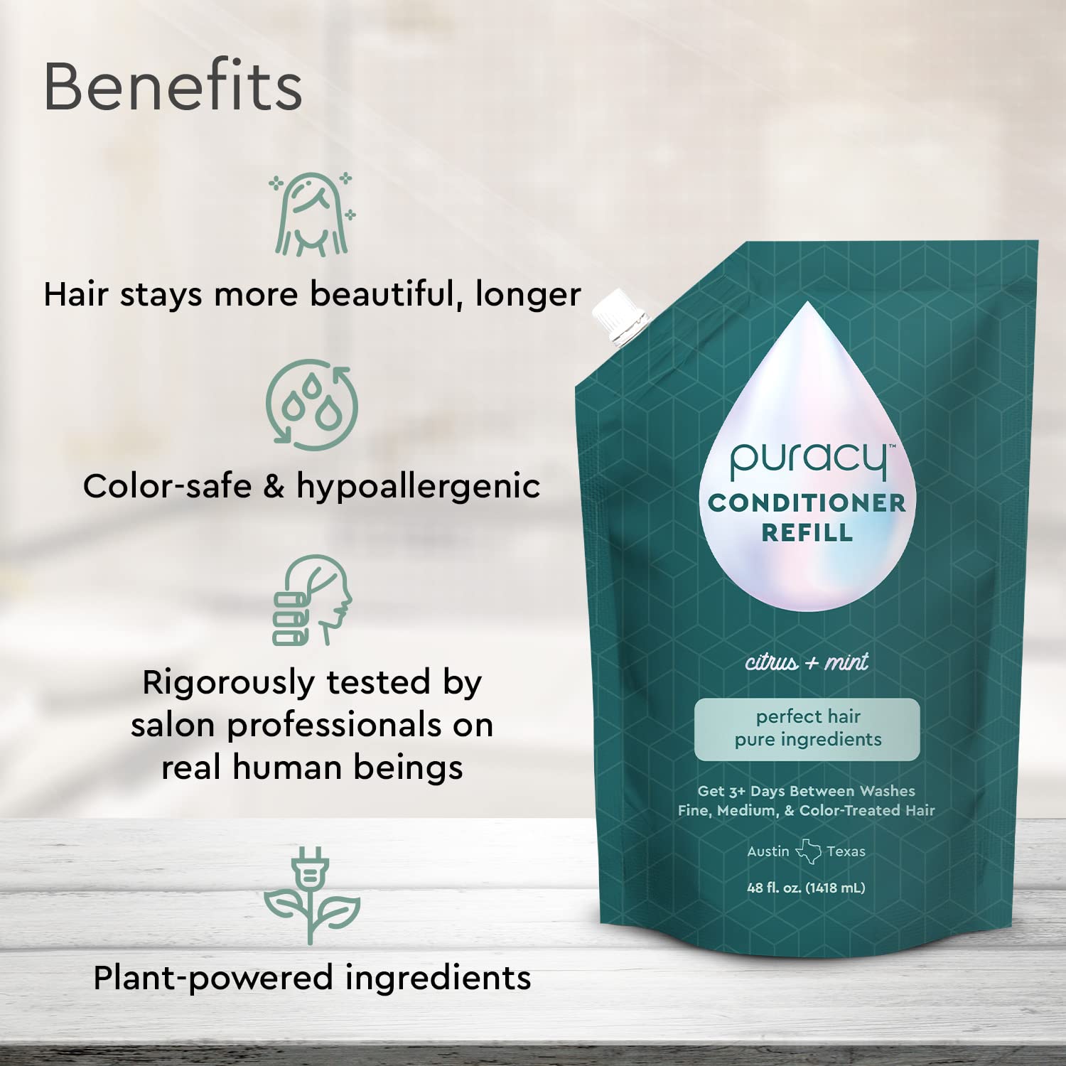Puracy Acondicionador, aplicación en mano; facilita peinado en cabello medio.