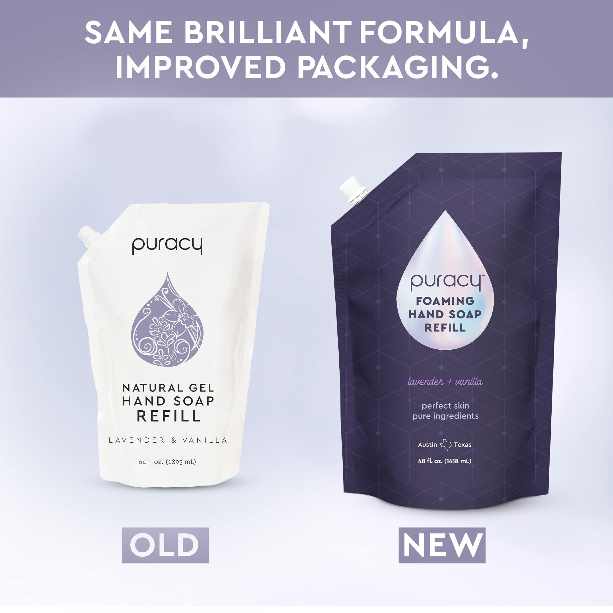 Puracy espuma manos lavanda-vanilla, textura cremosa ideal para lavado cómodo.