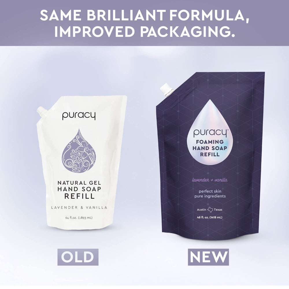 Puracy espuma manos lavanda-vanilla, textura cremosa ideal para lavado cómodo.