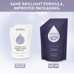 Puracy espuma manos lavanda-vanilla, textura cremosa ideal para lavado cómodo.