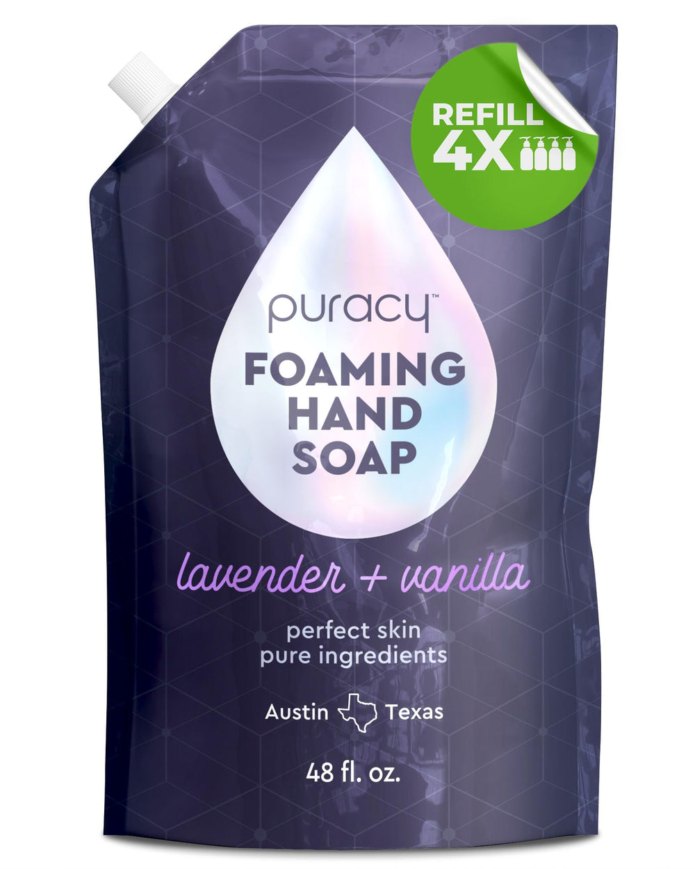 Puracy jabón manos espumoso lavanda-vanilla en botella, espuma suave para uso diario.