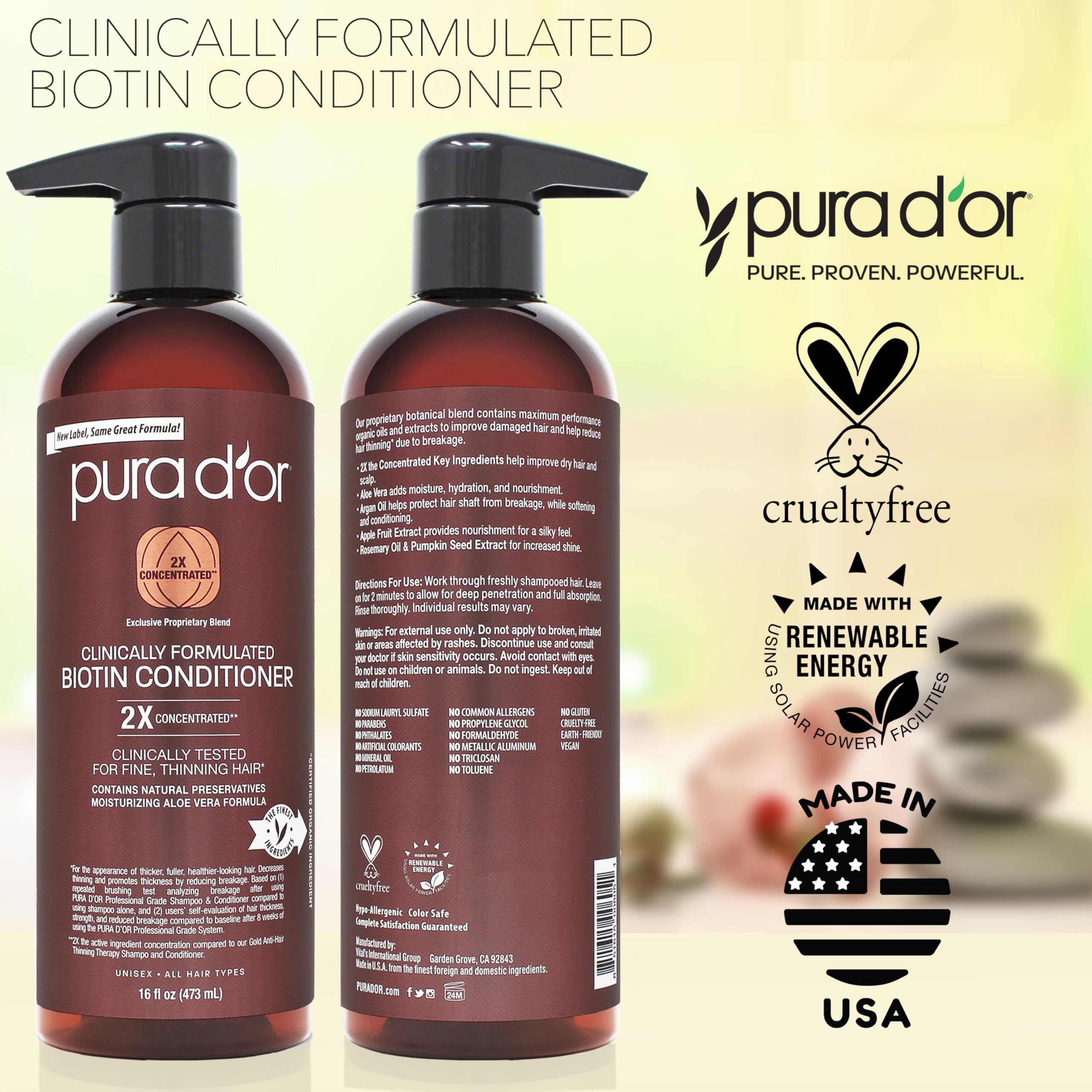 PURA D'OR biotina acondicionador con base de aloe para cuero cabelludo