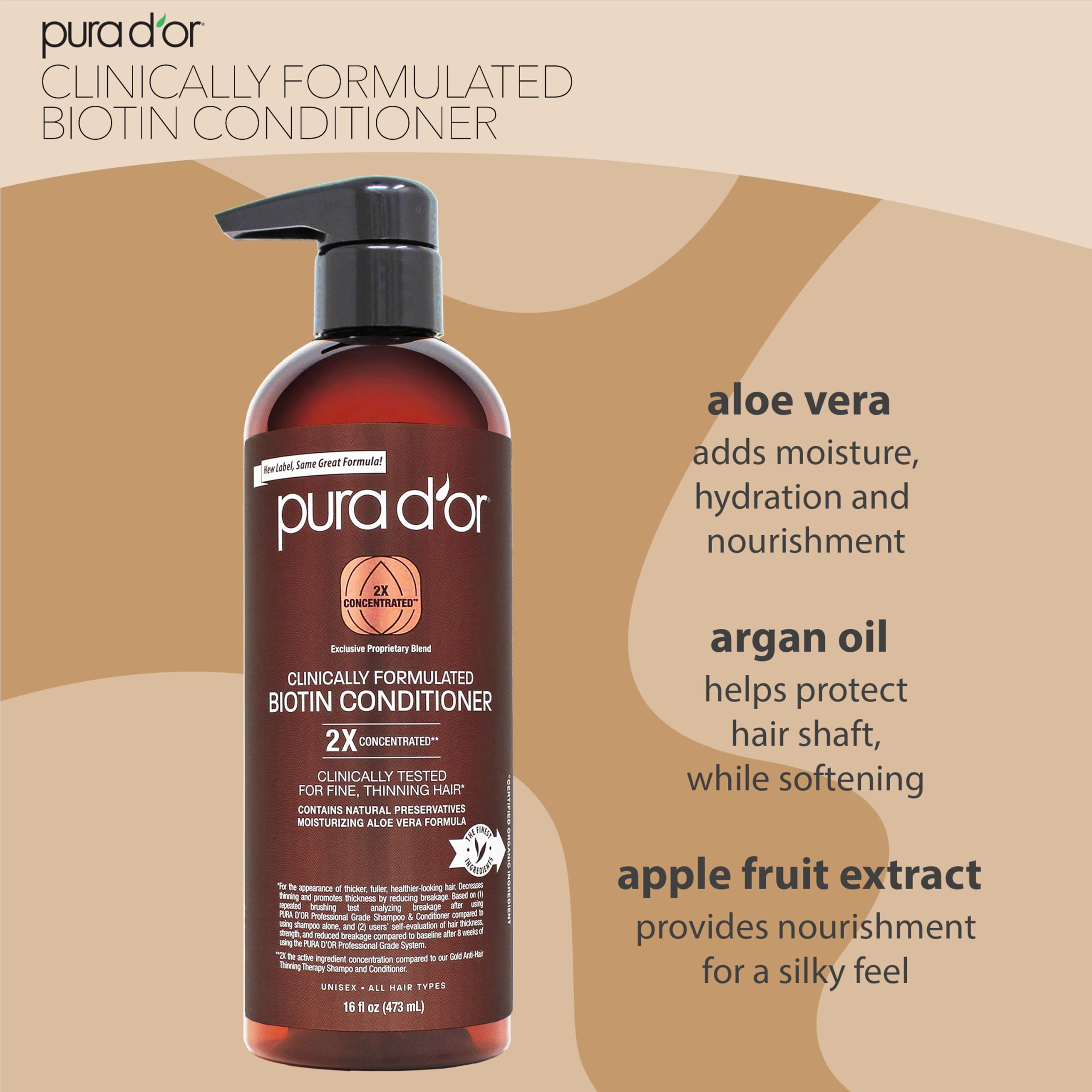 PURA D'OR acondicionador biotina con textura cremosa para hidratación diaria
