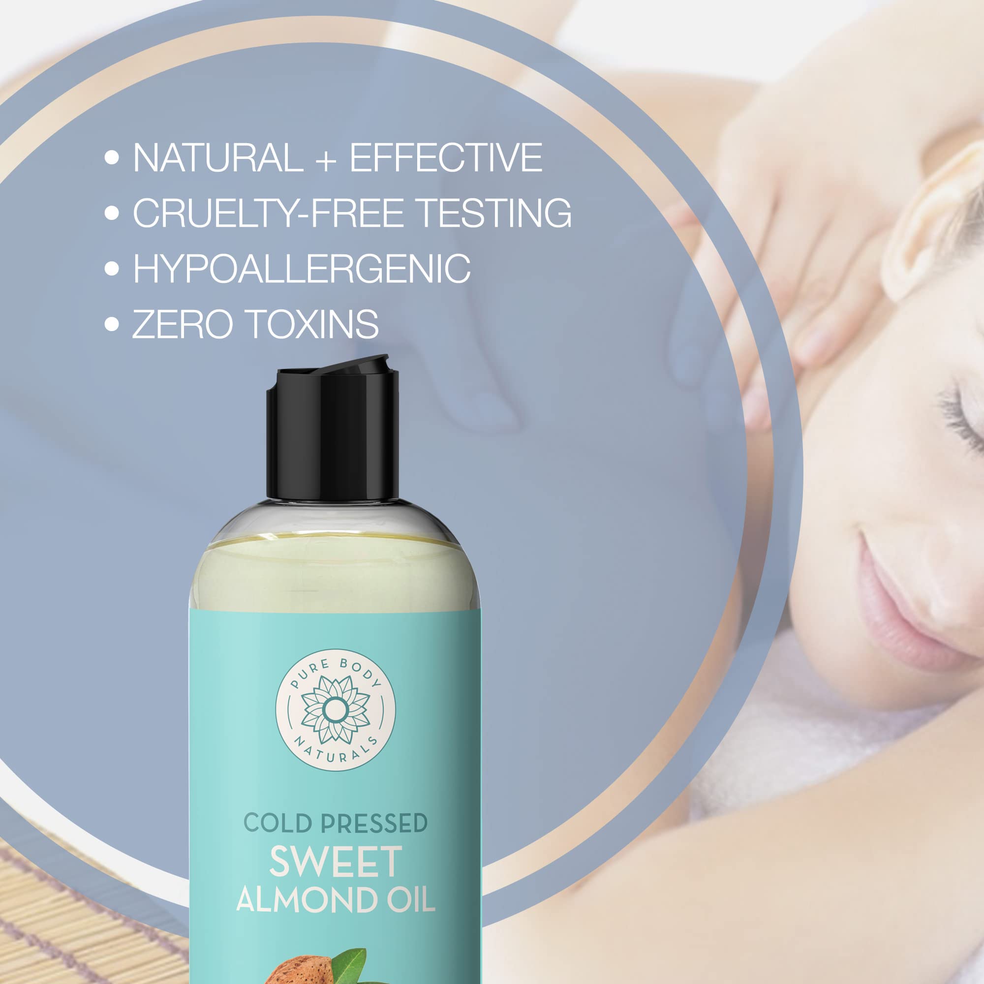 Pure Body Naturals Aceite de Almendra Dulce para cabello, brillo y suavidad.