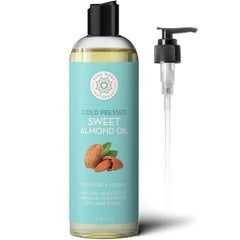 Pure Body Naturals Aceite de Almendra Dulce, botella 16 oz, hidratación suave para la piel.