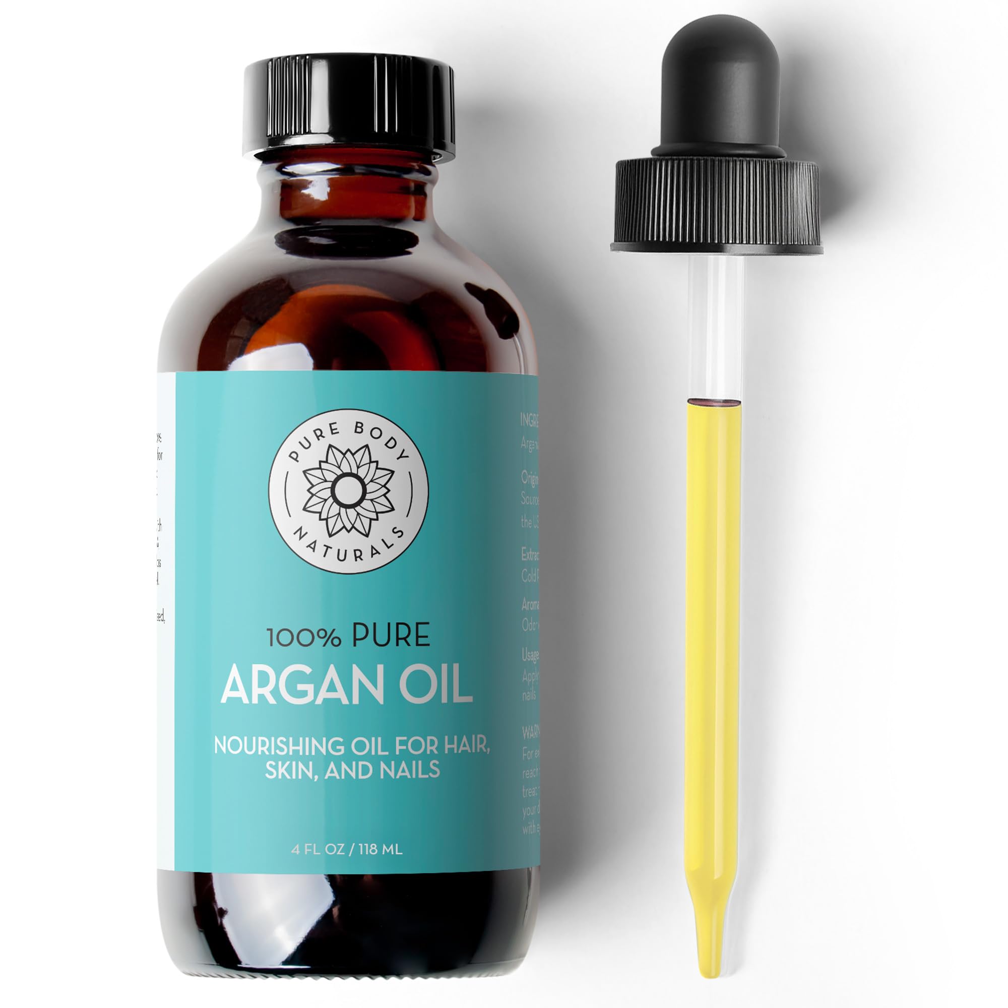 Aceite de Argán Pure Body Naturals en botella con gotero para uso diario