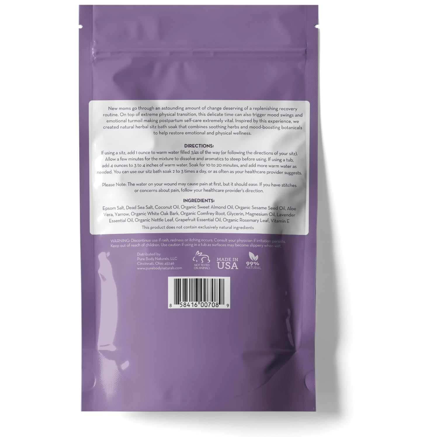 Pure Body Naturals Sitz Bath Salt seguro para padsicles postparto