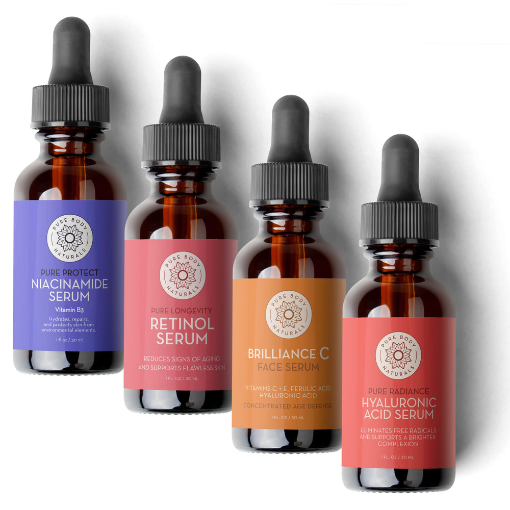 Pure Body Naturals Serum Facial: conjunto de botellas para hidratación diaria.