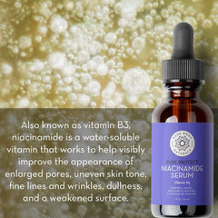 Pure Body Naturals Serum Facial: ingredientes clave visibles que respaldan la luminosidad.