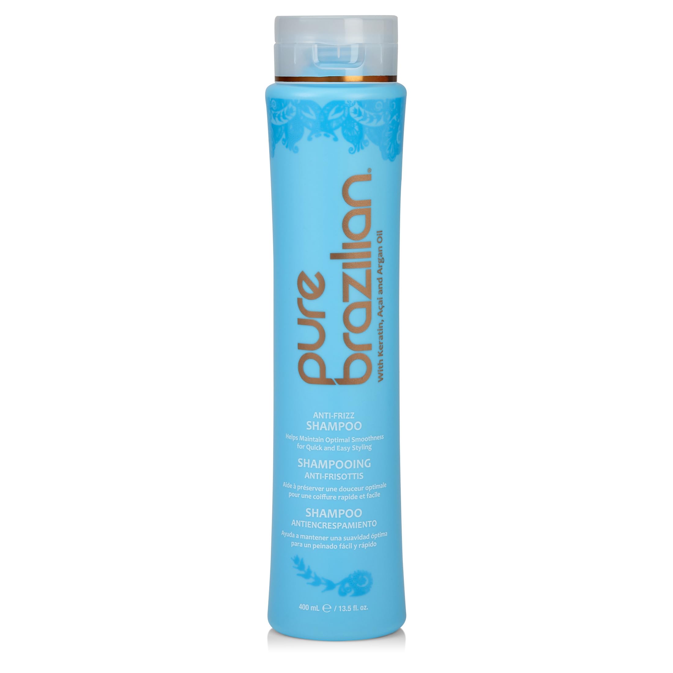 Pure Brazilian Anti-Frizz Shampoing – bouteille, lissage et hydratation sans sel.