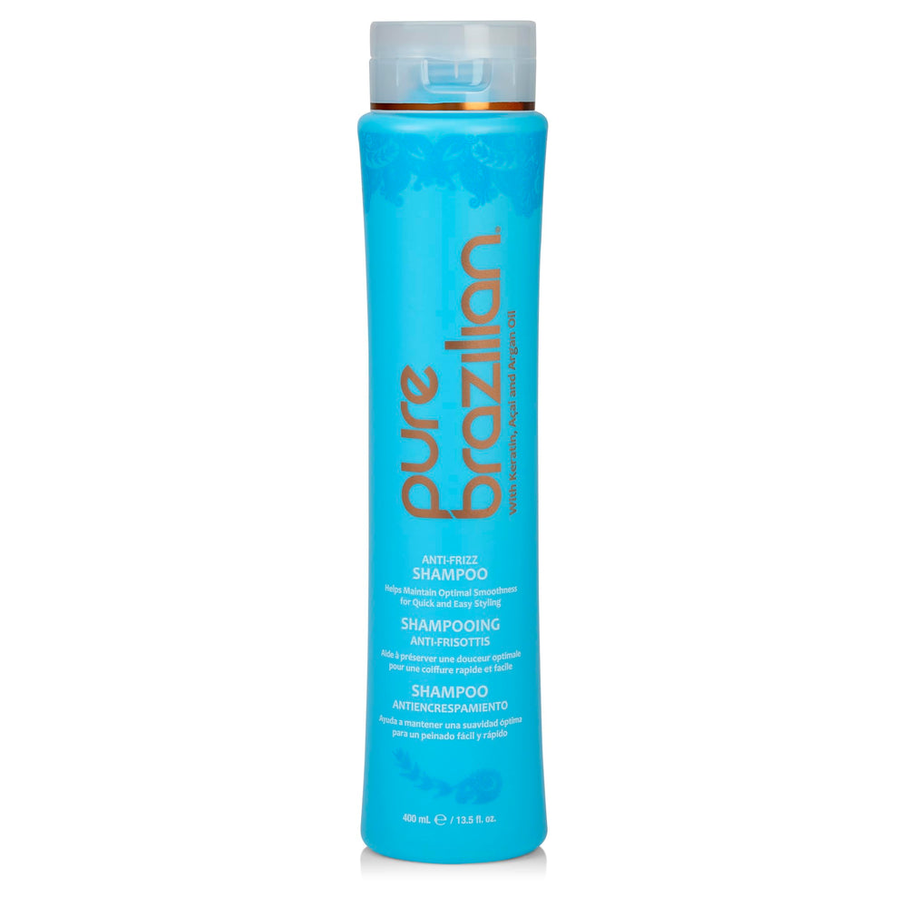 Pure Brazilian Anti-Frizz Shampoing – bouteille, lissage et hydratation sans sel.