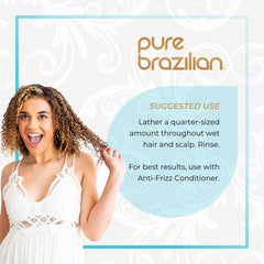 Pure Brazilian Anti-Frizz Shampoing – bouteille, réduit frisottis et facilite le coiffage.