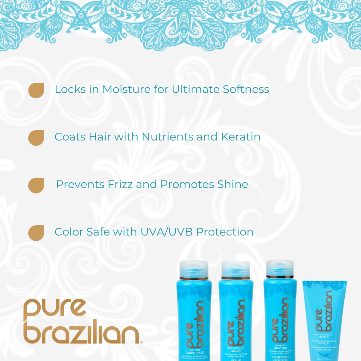 Kit Pure Brazilian: acondicionador antiencrespamiento para nutrir y peinar.