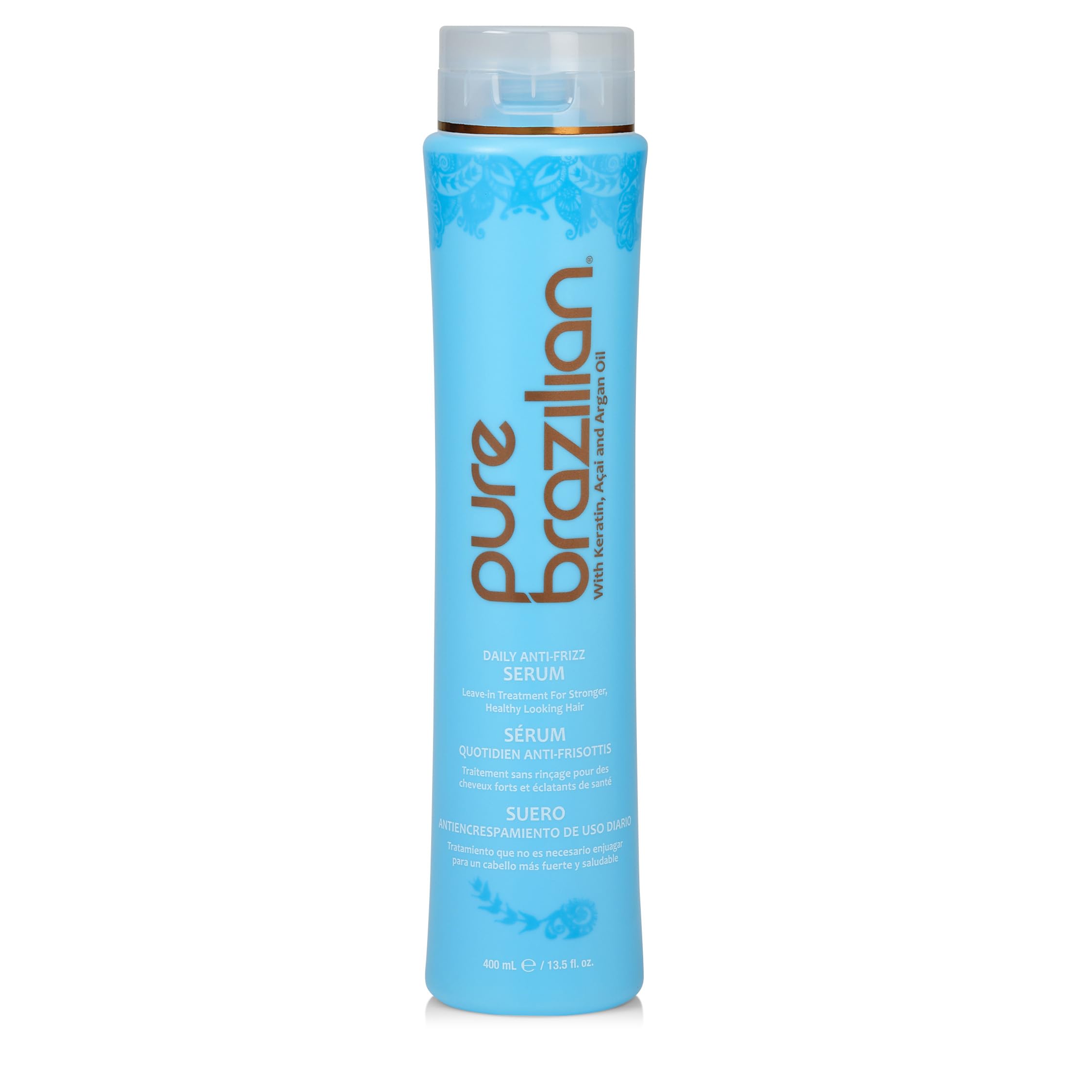 Sérum Pure Brazilian anti-frisottis dans sa bouteille, protection chaleur et UV