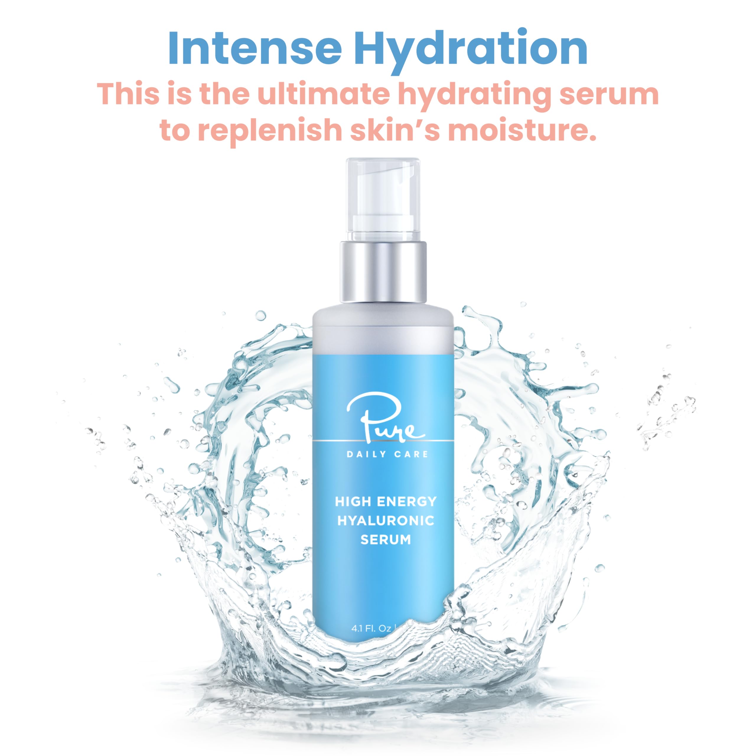 Aplicación diaria de Pure Daily Care sérum hialurónico para rostro y cuello, hidratación duradera.