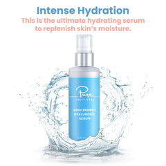 Aplicación diaria de Pure Daily Care sérum hialurónico para rostro y cuello, hidratación duradera.