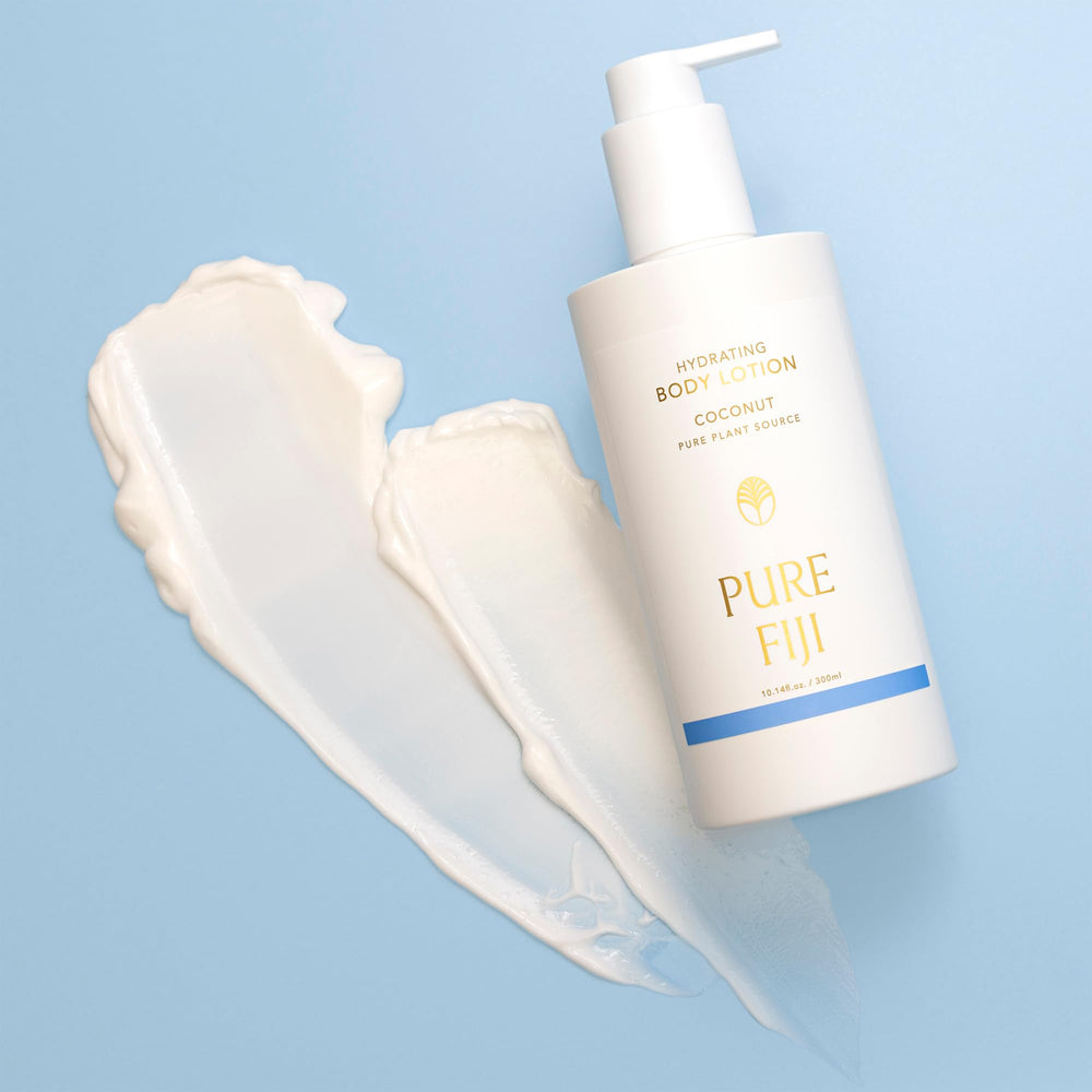 PURE FIJI textura ligera crema corporal, absorción rápida y suave.