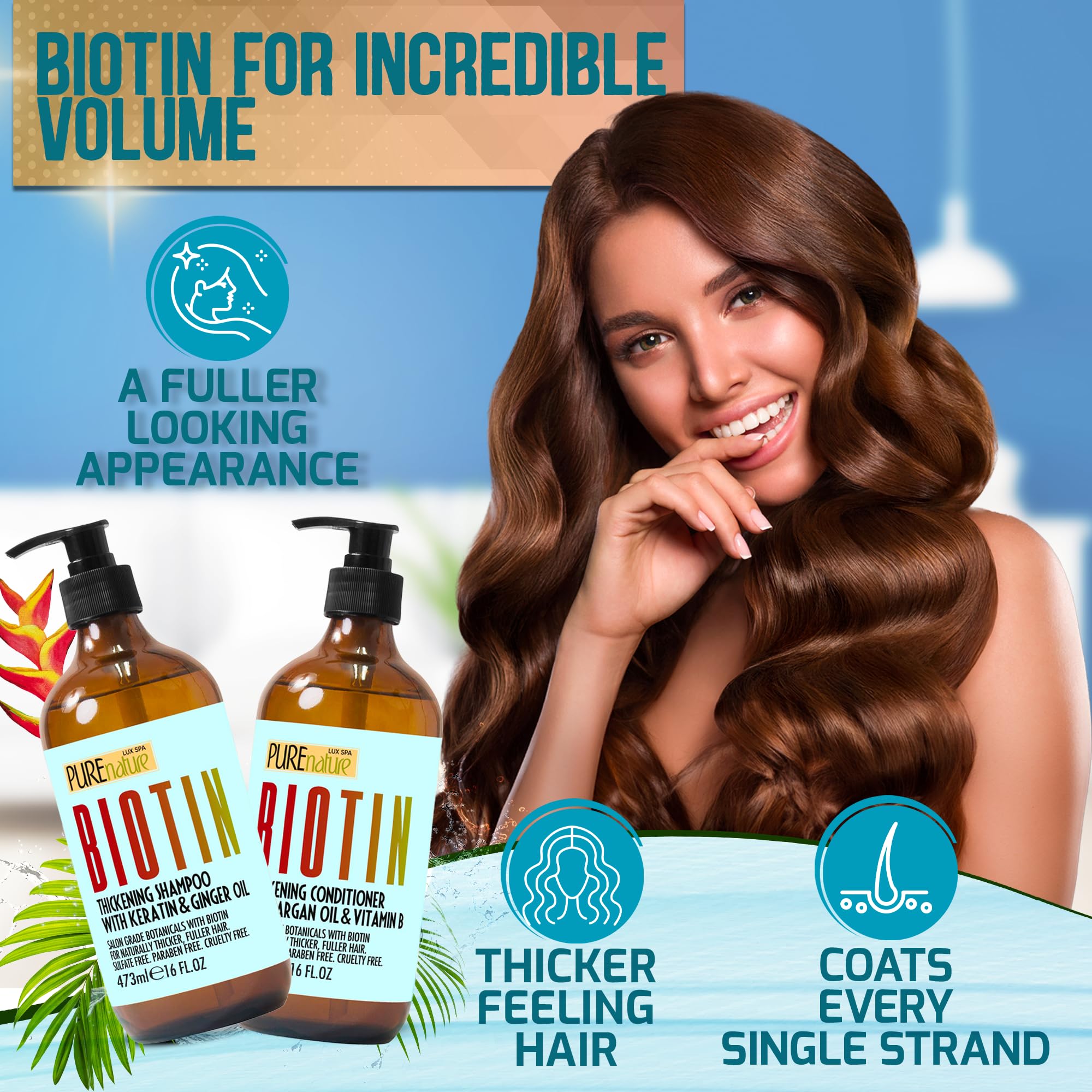 Pure Nature Lux Spa biotin shampoo ingredients with collagen and argan oil.