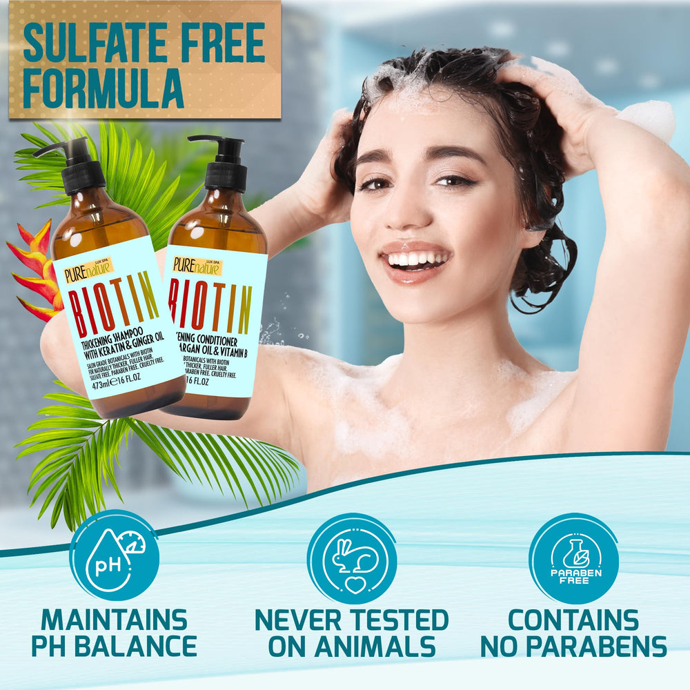 Pure Nature Lux Spa biotin set displayed on countertop.