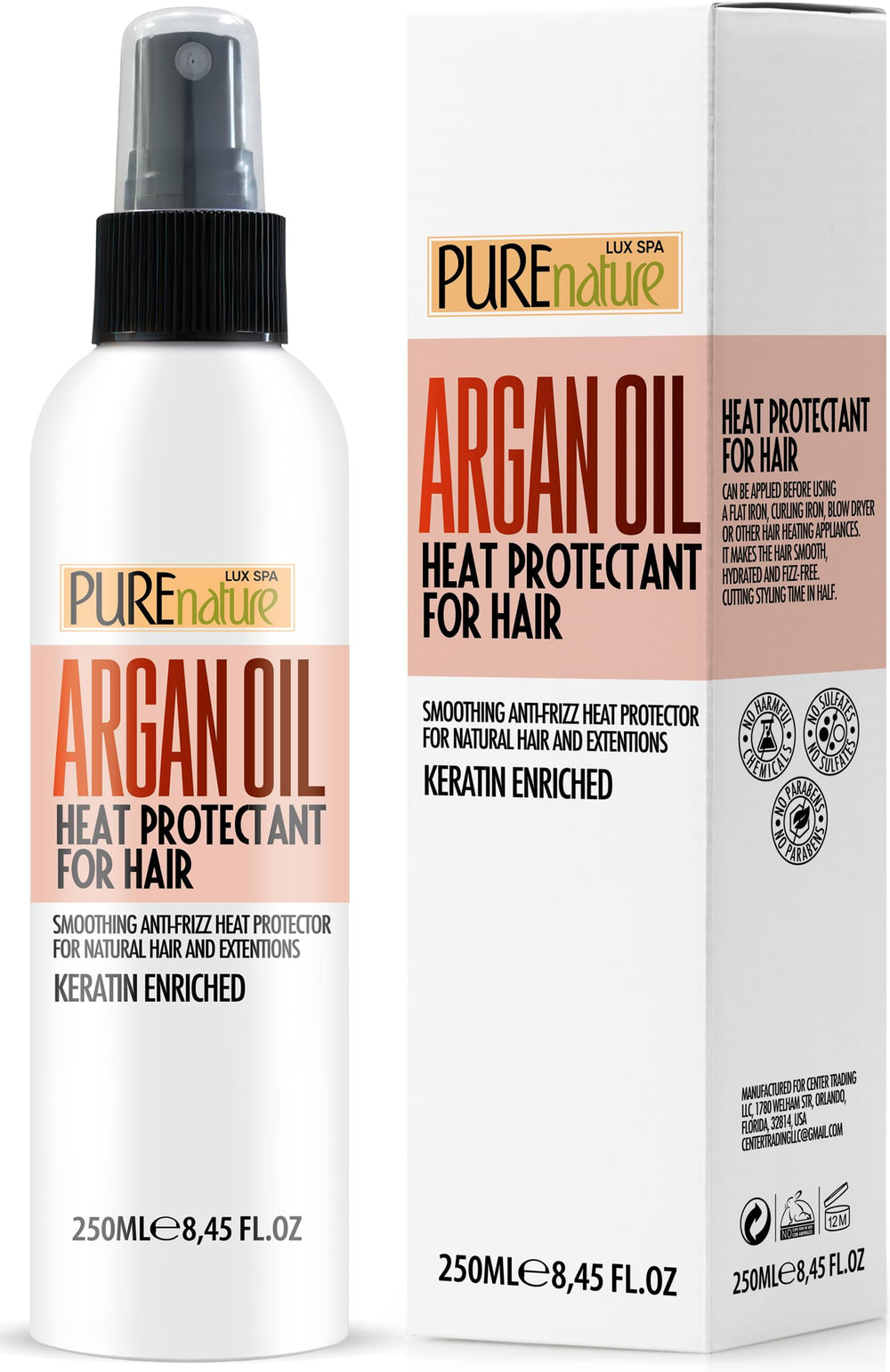 Pure Nature Lux Spa spray proteccion calor argan, protector para peinados con plancha.