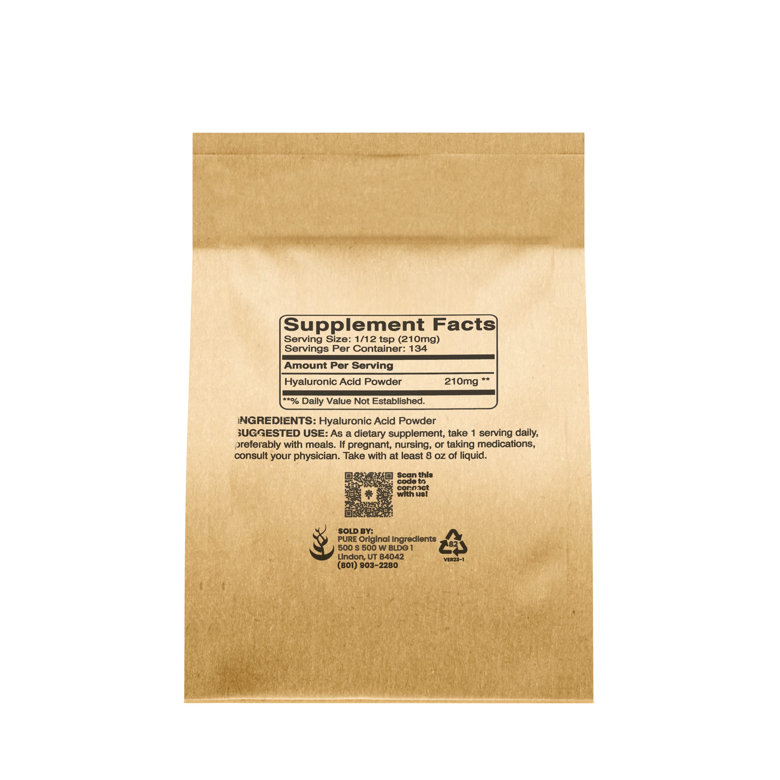 PURE ORIGINAL INGREDIENTS polvo de ácido hialurónico para mezclar en cuidado facial
