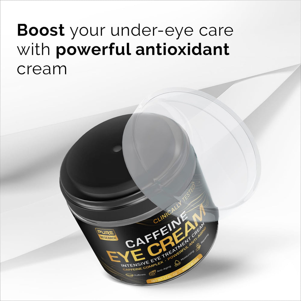 PURE RESEARCH caffeine eye cream in use for a refreshed under-eye look