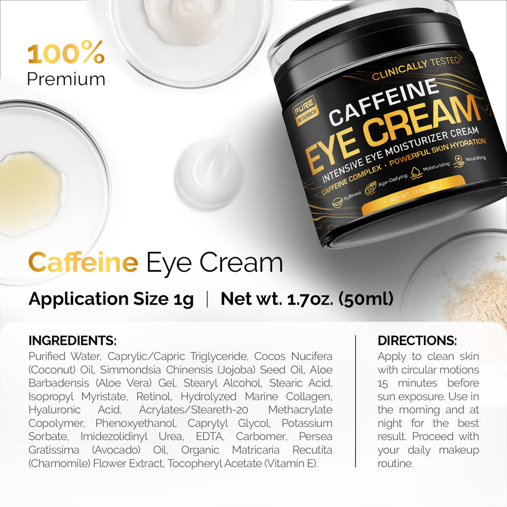 PURE RESEARCH caffeine eye cream texture swatch demonstrating silky, lightweight feel