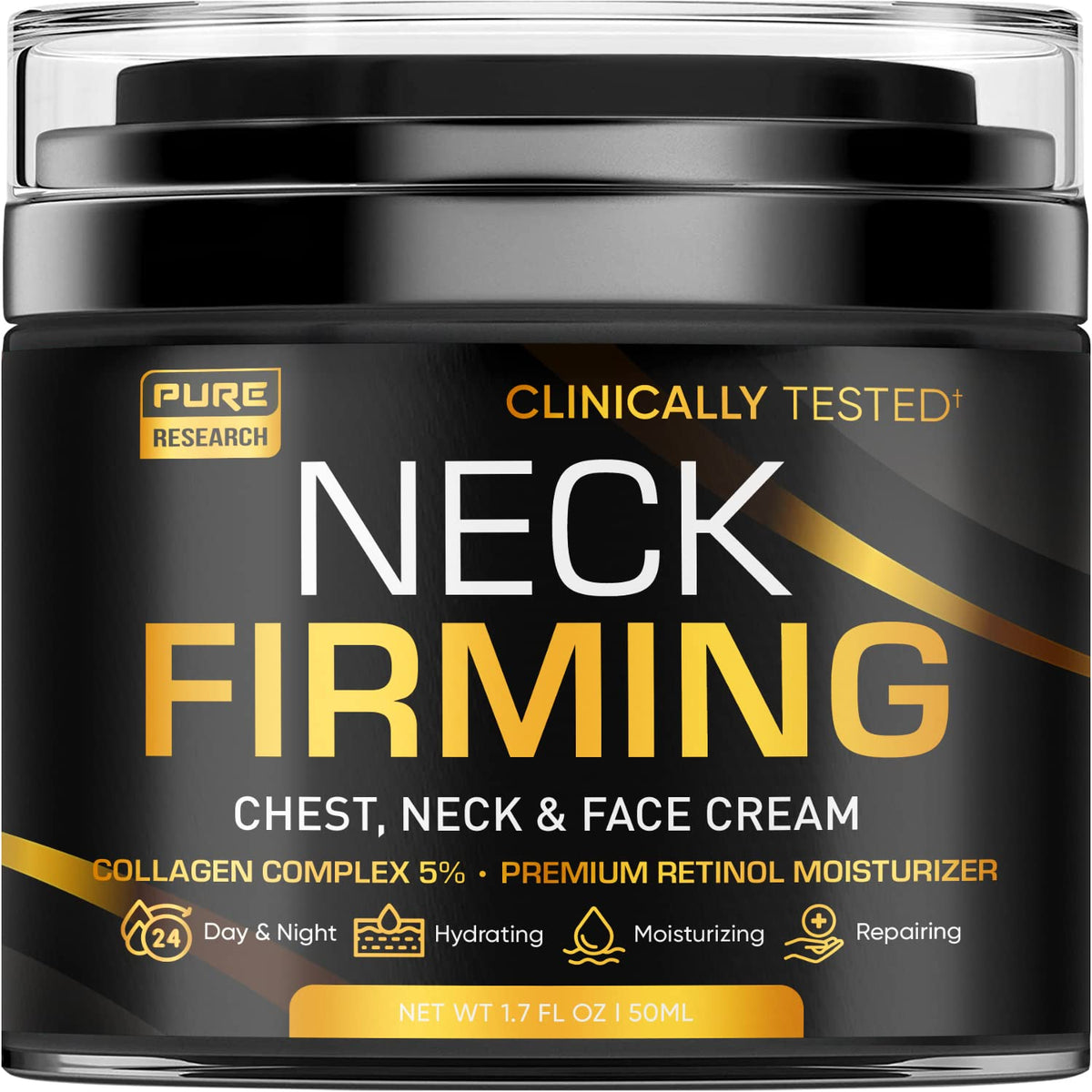 Crema PURE RESEARCH cuello firme: empaque premium para cuidado diario.