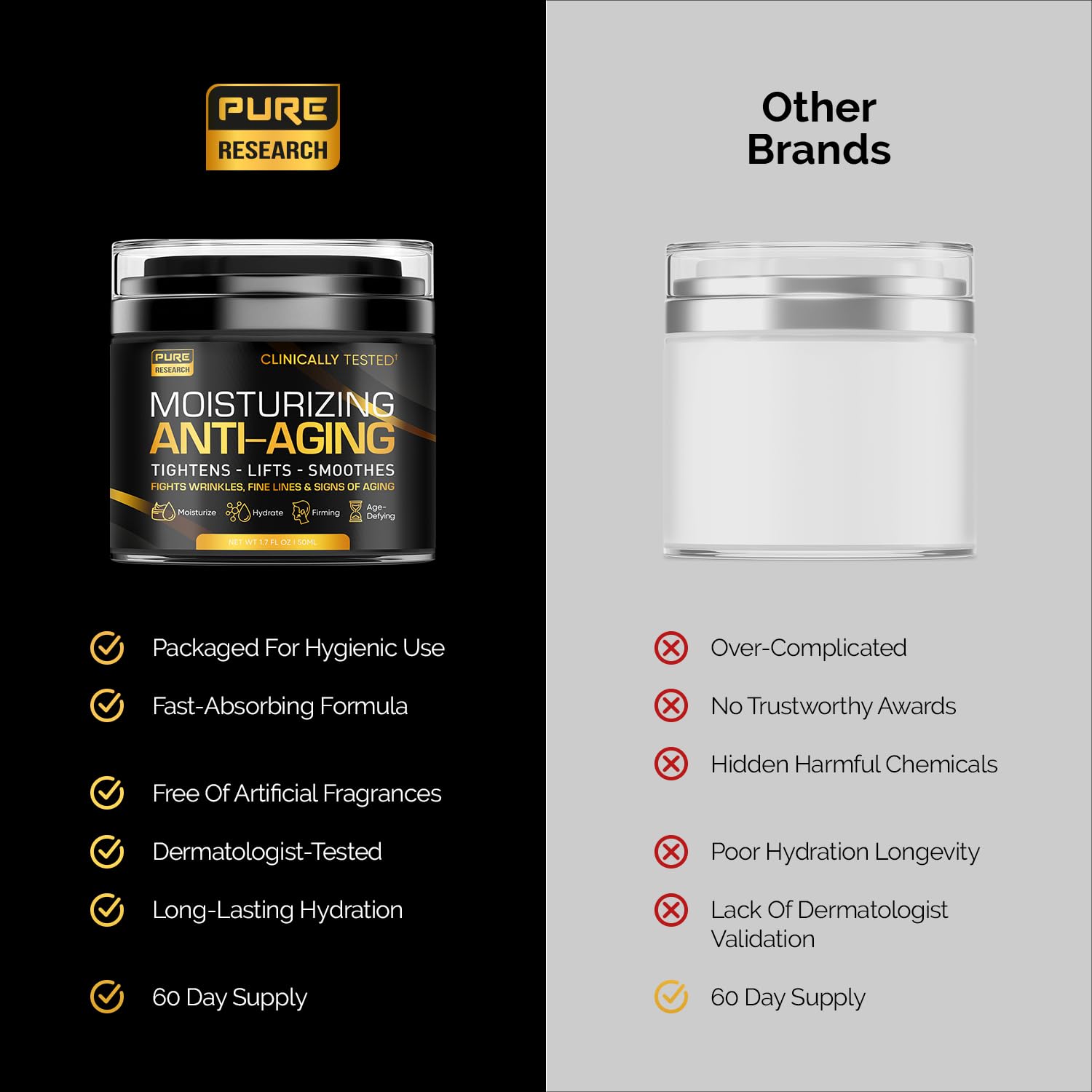 Pure Research crema hombre uso diario dia y noche para cuidado facial