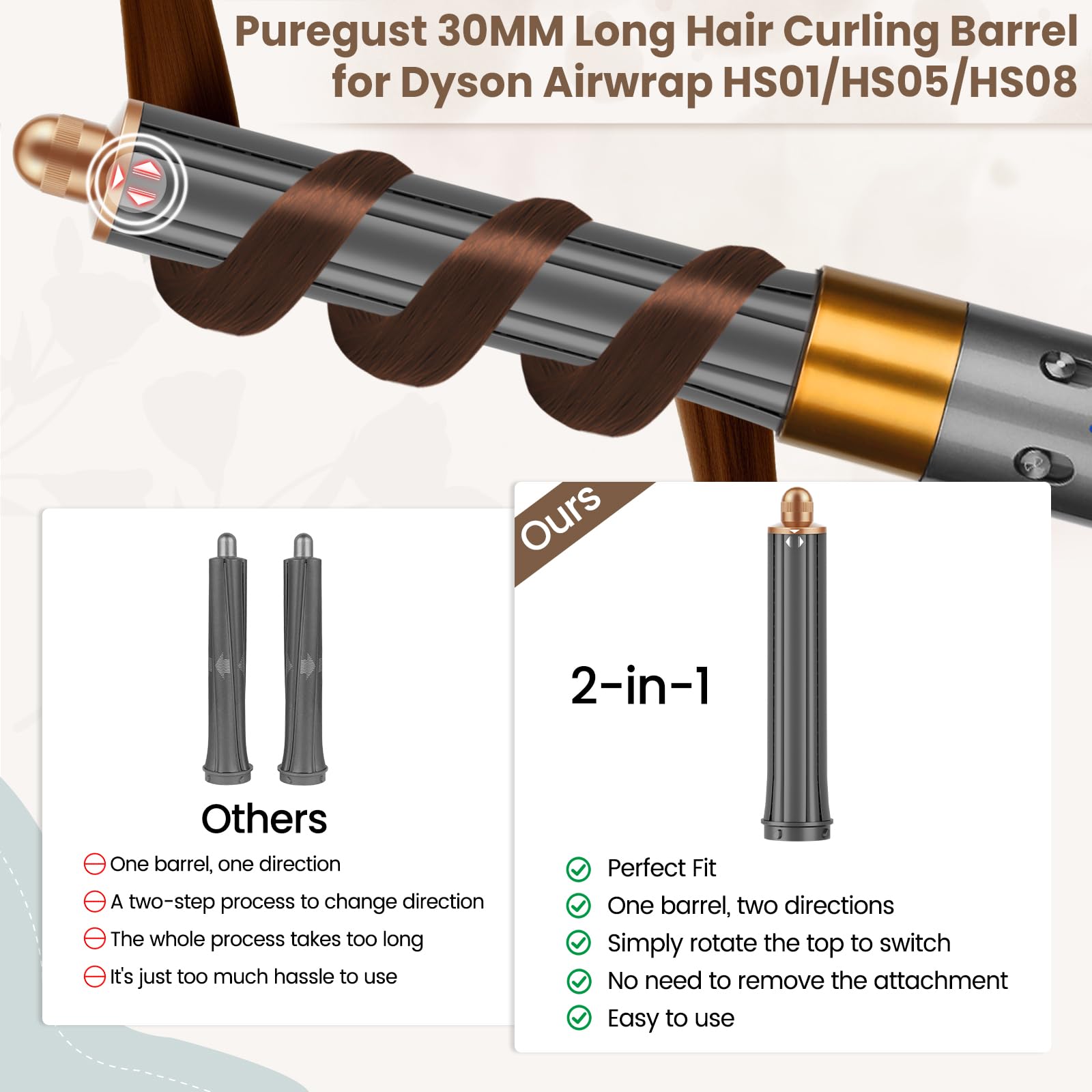 PureGUST barra larga 1-6 pulgadas para ondas sueltas y elegantes