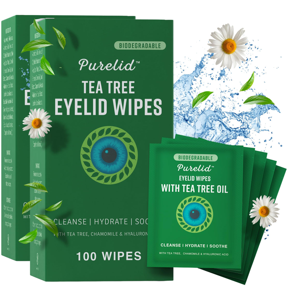 PURELID: toallitas para ojos con aceite de árbol de té, limpieza suave diaria.