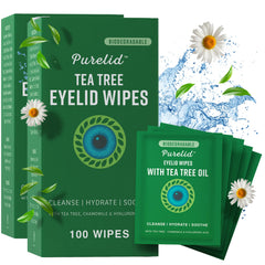 PURELID: toallitas para ojos con aceite de árbol de té, limpieza suave diaria.