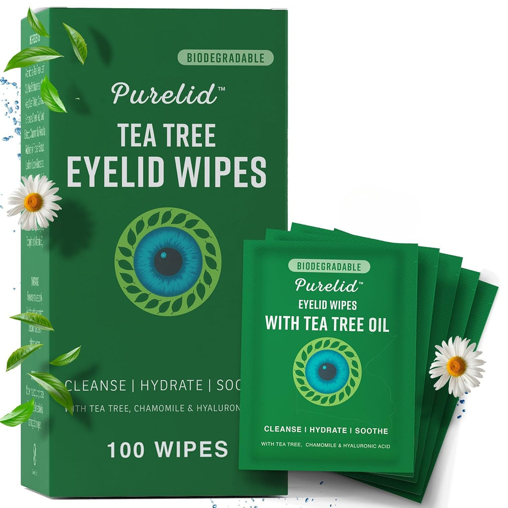 PURELID: toallitas para parpados con arbol de te, limpieza suave para ojos sensibles.