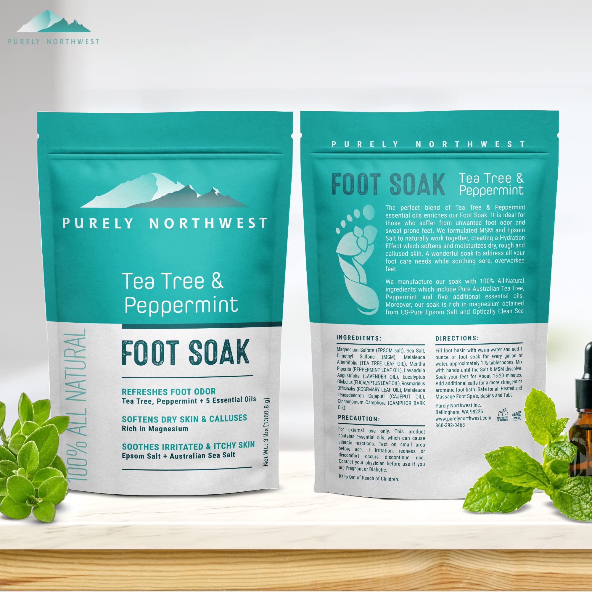 Purely Northwest ingredientes naturales, sales y aceites de calidad.